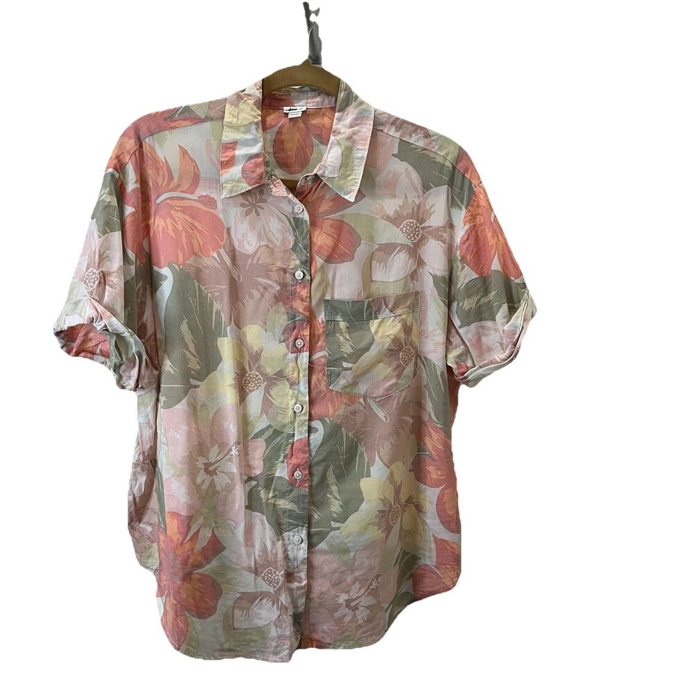 Aerie Pastel Floral Viscose Button Up Short Sleeve Top Womens Size S